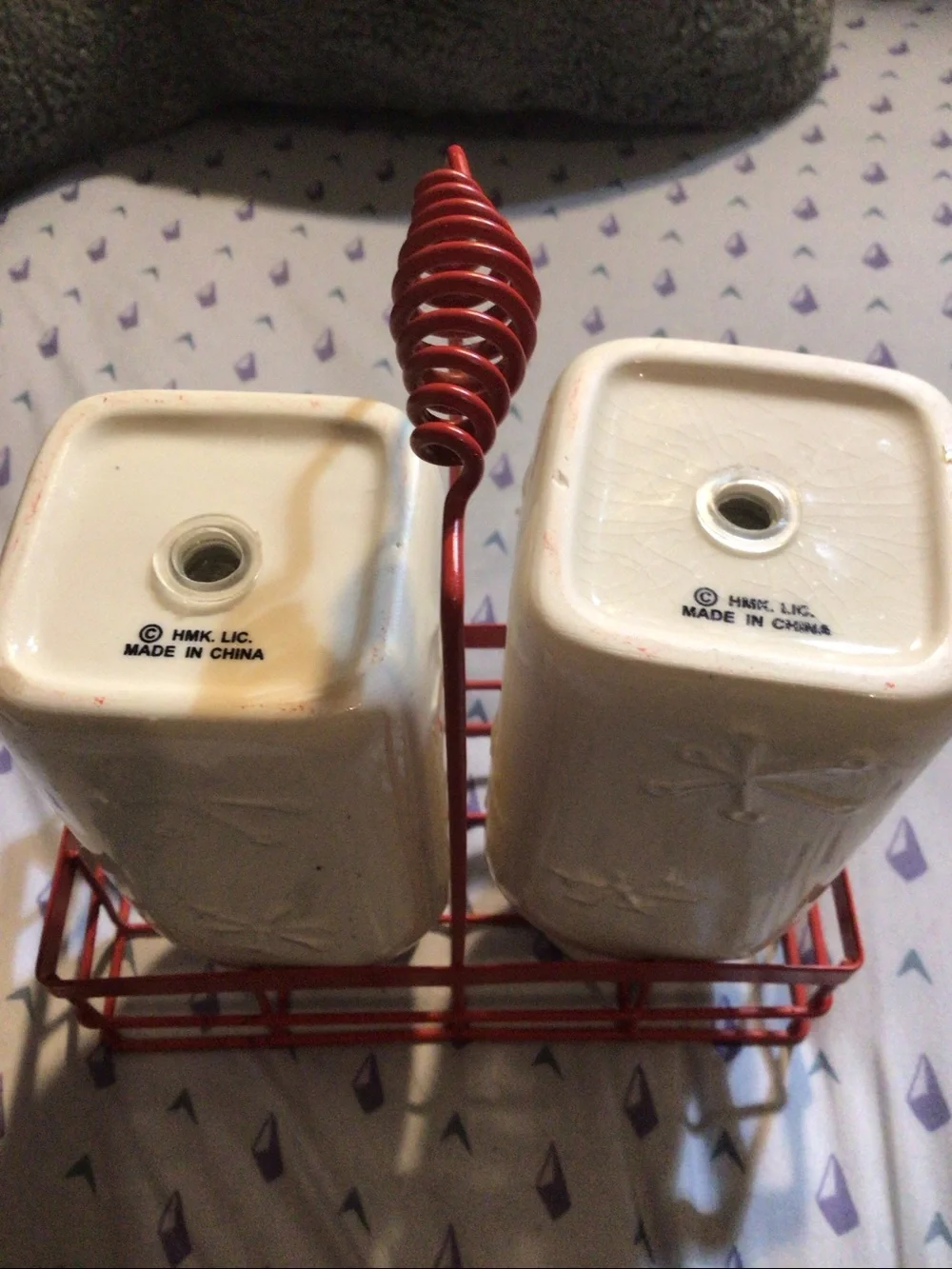 Christmas Snowman Salt Pepper Shakers Ceramic with Holder